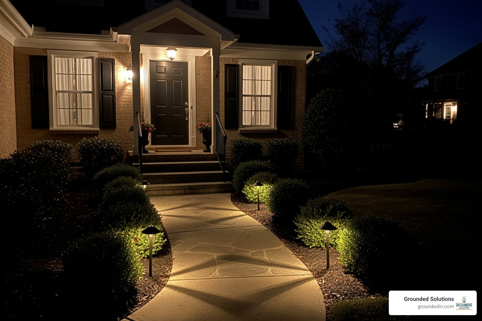 well-lit walkway and front steps in Franklin, Indiana - outdoor lighting ideas