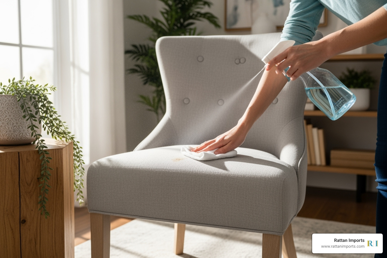 Person gently spot-cleaning a fabric Parsons chair - parsons chairs