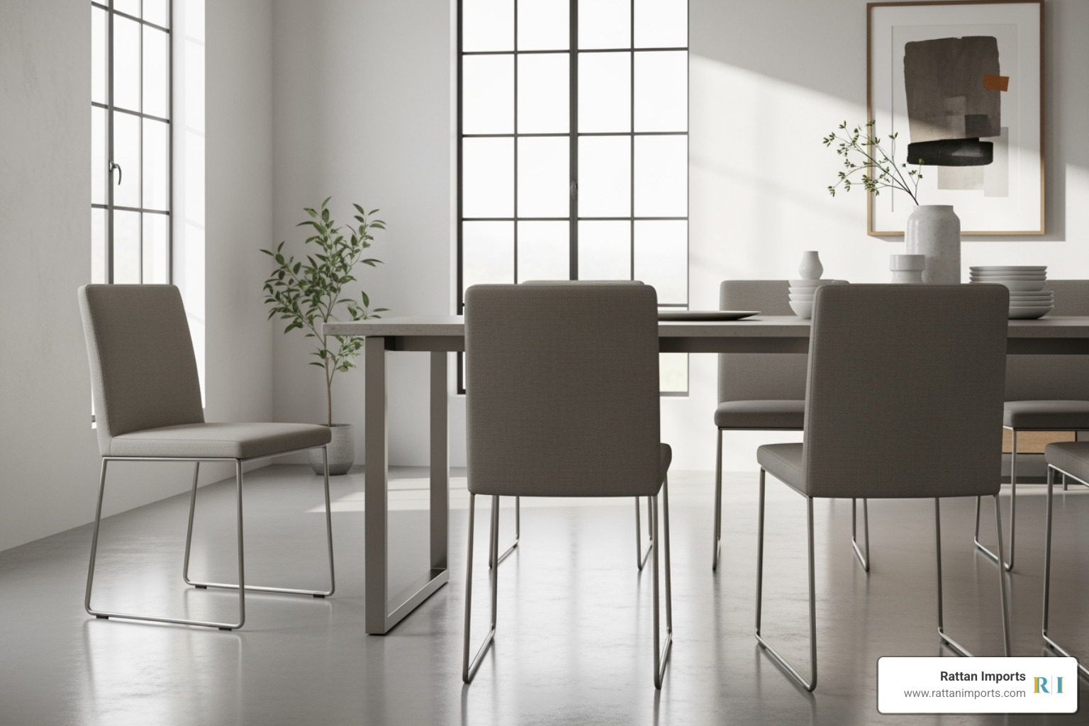Sleek Parsons chairs with metal legs in a minimalist dining room - parsons chairs