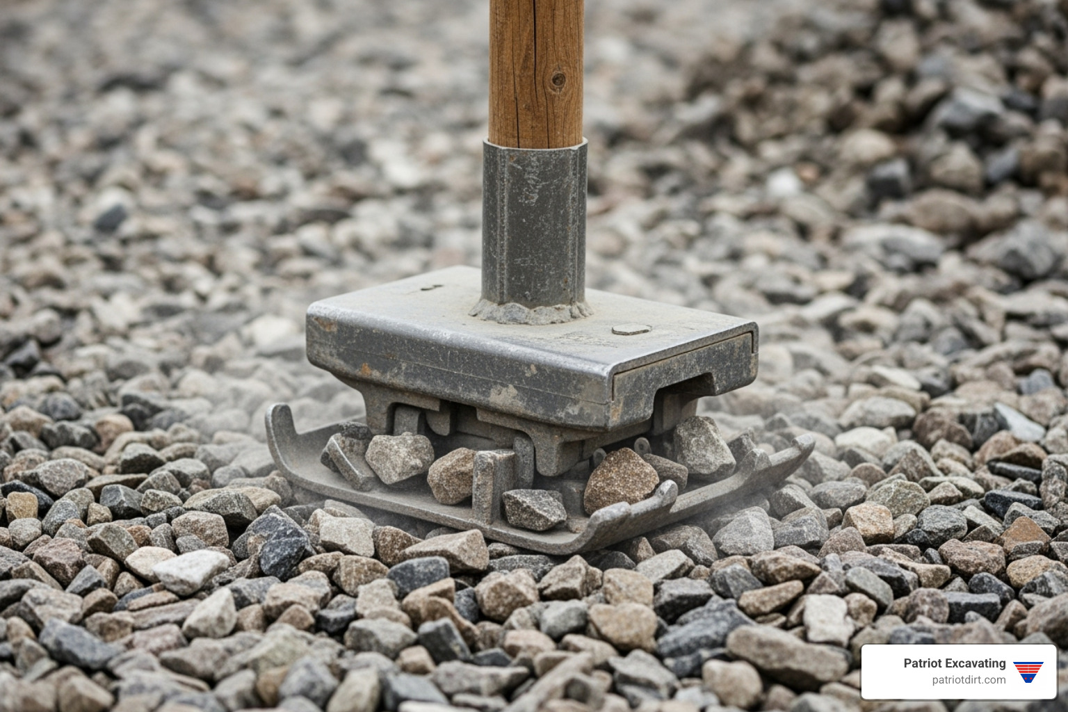 Gravel being layered and compacted with a hand tamper - how to repair a pothole in gravel driveways Gravel being layered and compacted with a hand tamper - how to repair a pothole in gravel driveways