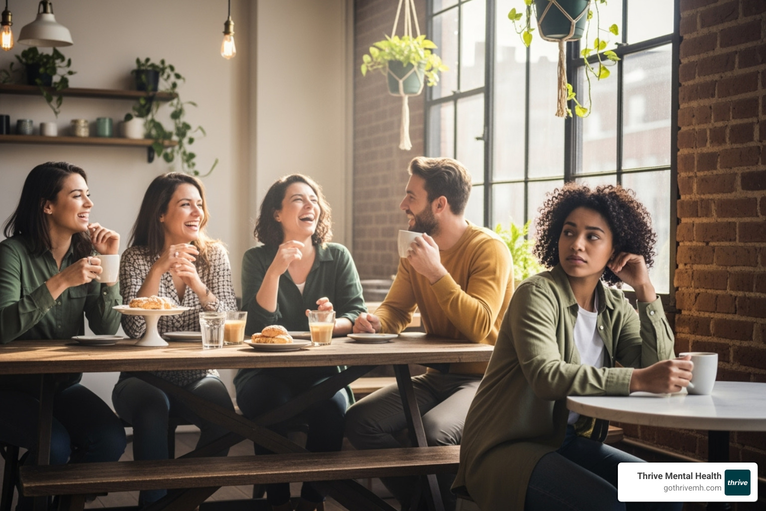 of someone isolating themselves from a group of friends. - depression symptoms