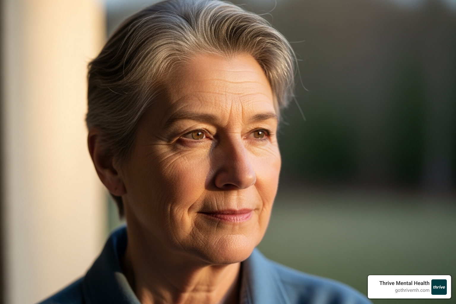 of an older adult looking thoughtful, not necessarily sad. - depression symptoms