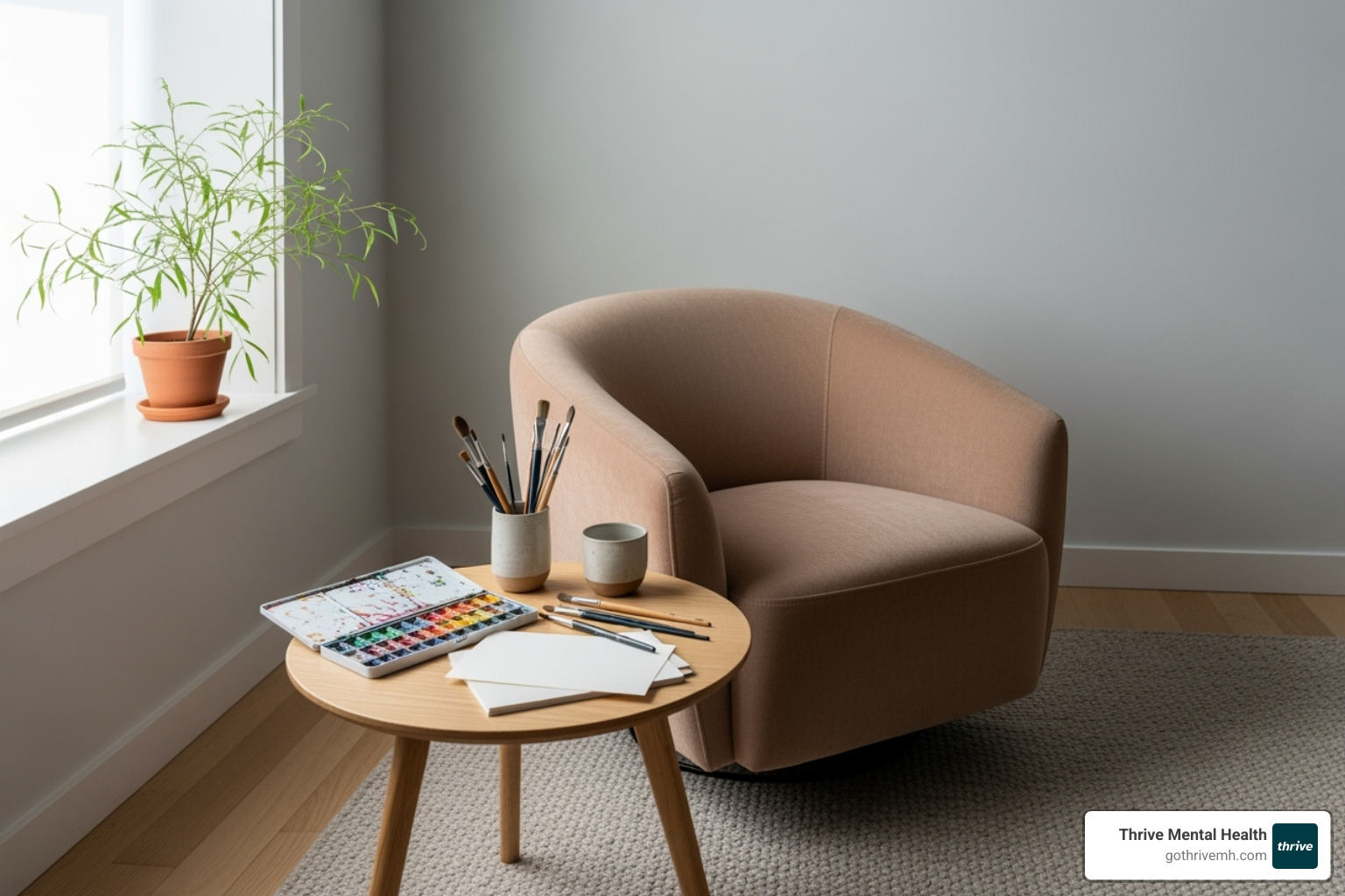 professional therapy room with art supplies and a comfortable chair - exploring mental health through art professional therapy room with art supplies and a comfortable chair - exploring mental health through art