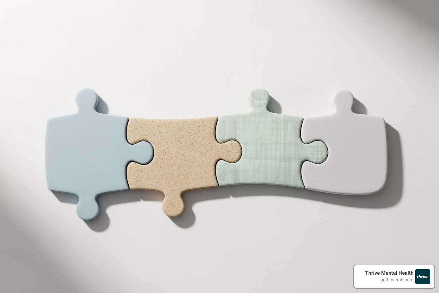 Four interconnected puzzle pieces labeled Mindfulness, Distress Tolerance, Emotion Regulation, and Interpersonal Effectiveness - what does dialectical behavior therapy mean