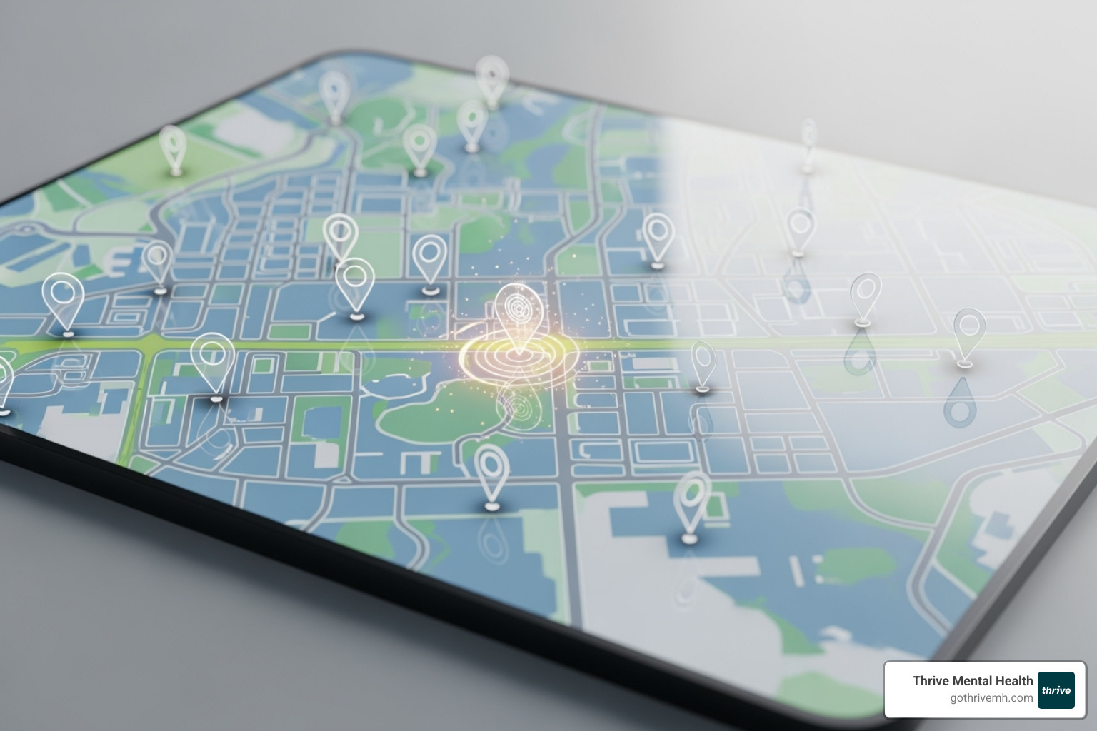A map with various location pins, one highlighted as a virtual IOP program - iops near me