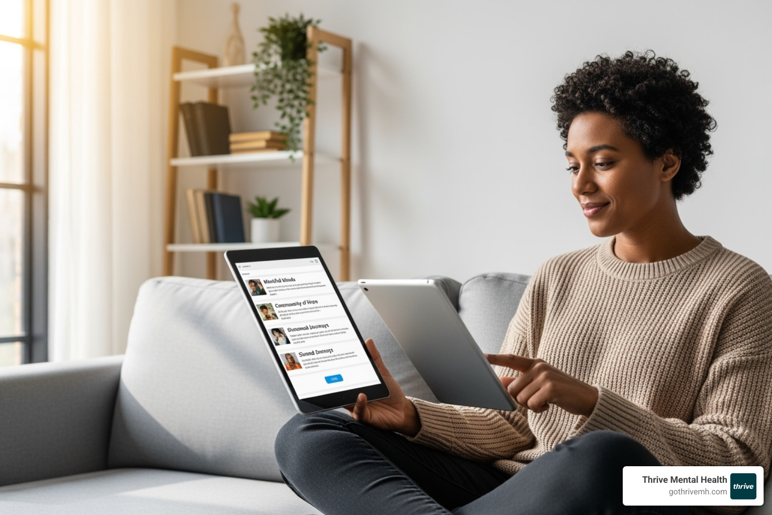 a person browsing a list of online groups on a tablet, looking for a support group - online mental health support group a person browsing a list of online groups on a tablet, looking for a support group - online mental health support group