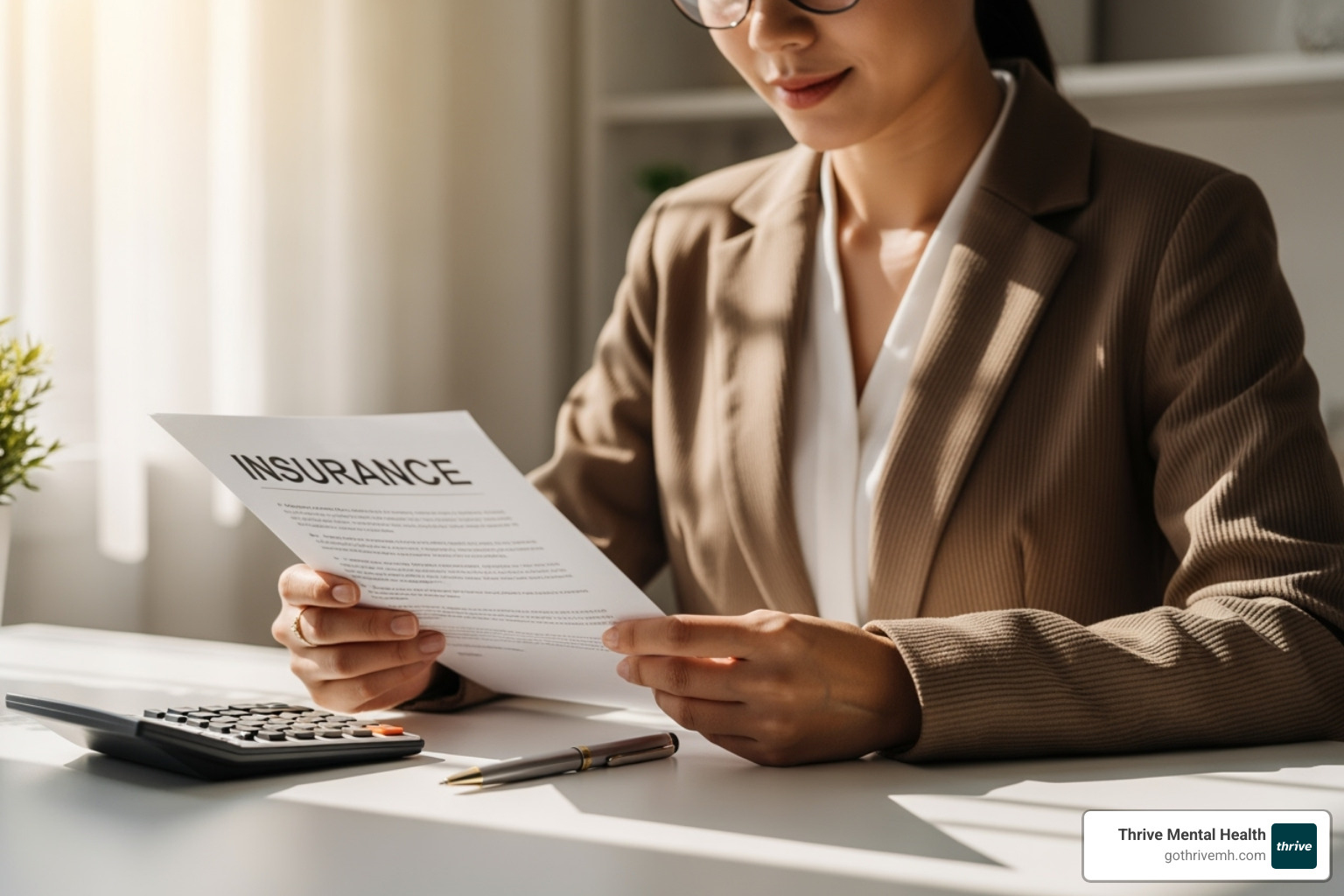 A person reviewing an insurance document with a calculator and a pen, symbolizing financial planning for healthcare - crisis mental health emergency services