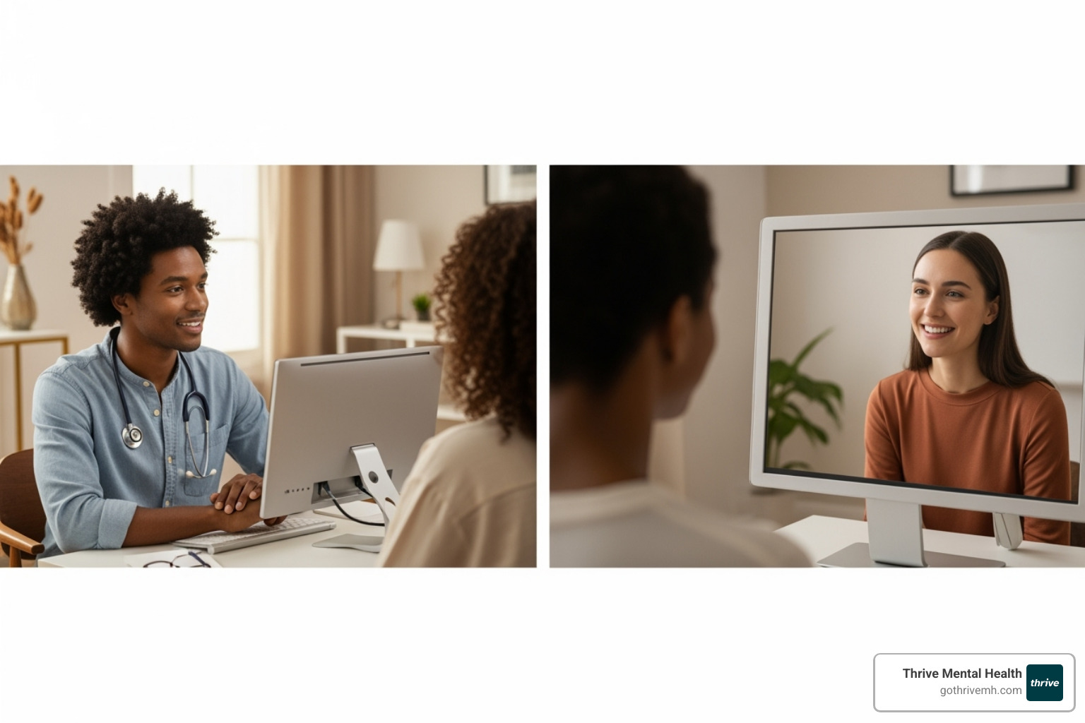 therapist and client in a supportive virtual session, showing connection and trust - complex post traumatic stress disorder