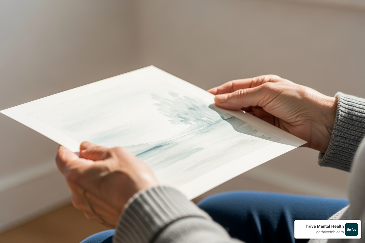 Serene watercolor painting created by an older adult - art therapy for seniors