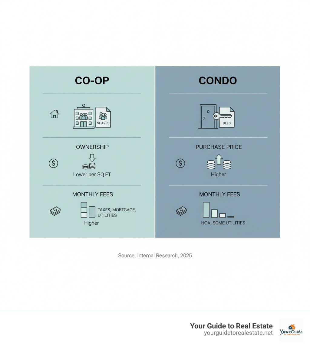 Comparison table of co-op vs. condo - co op vs condo infographic 