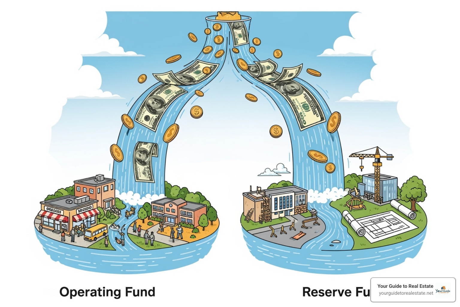 illustration of the flow of condo fees into operating and reserve funds - condo association illustration of the flow of condo fees into operating and reserve funds - condo association