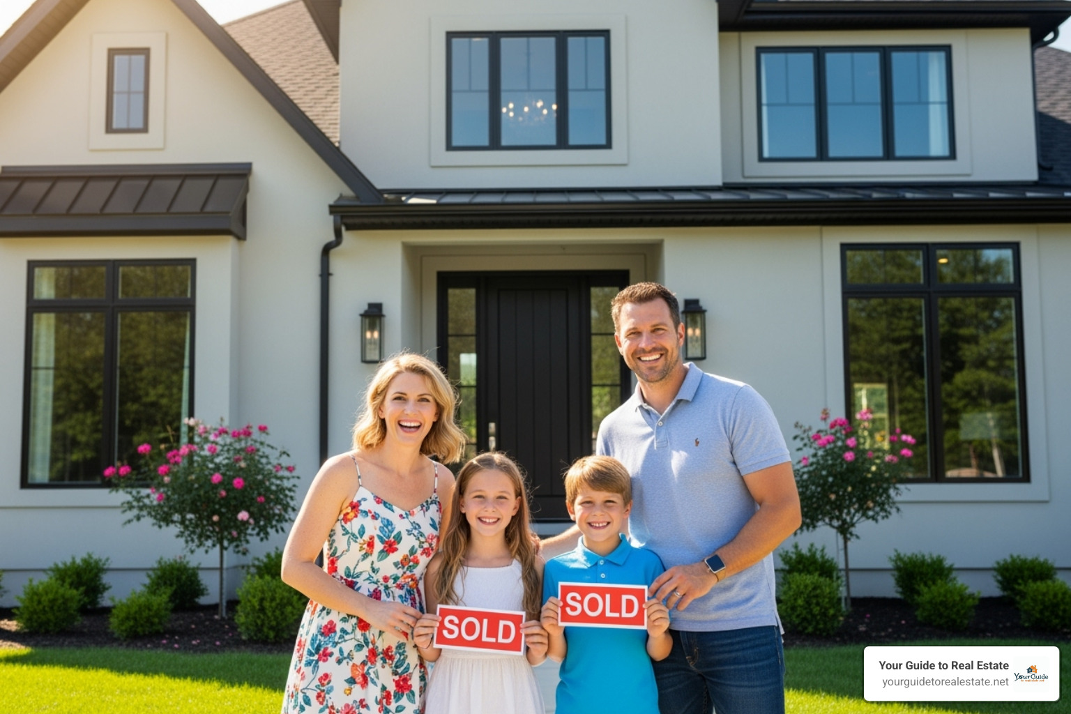 Happy family in front of their new home - how much does an appraisal cost
