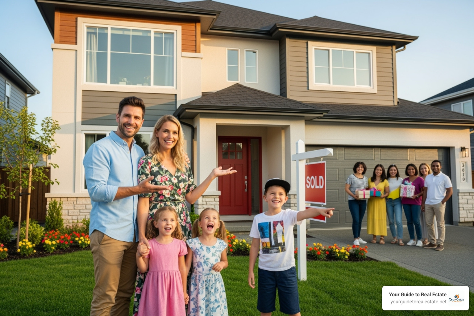 image of a family proudly showing their new home to friends - reflected appraisal image of a family proudly showing their new home to friends - reflected appraisal