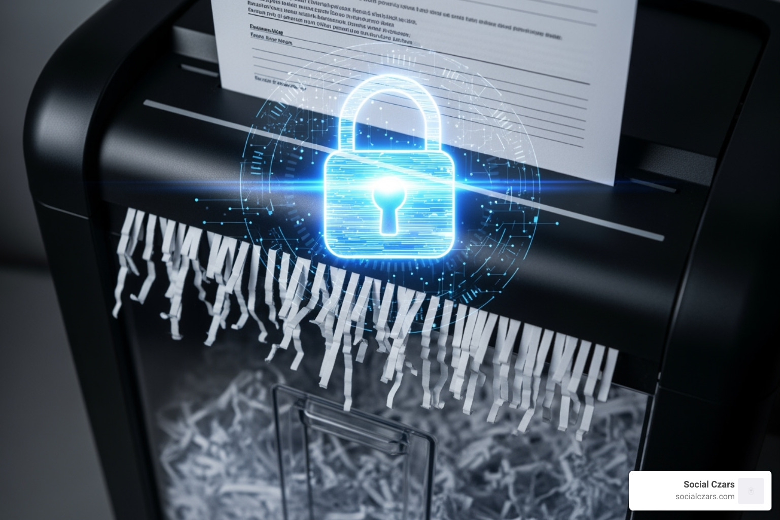An image depicting a document being shredded, with a digital lock icon overlaid, symbolizing the secure suppression and removal of unwanted online content. - reputation management los angeles An image depicting a document being shredded, with a digital lock icon overlaid, symbolizing the secure suppression and removal of unwanted online content. - reputation management los angeles