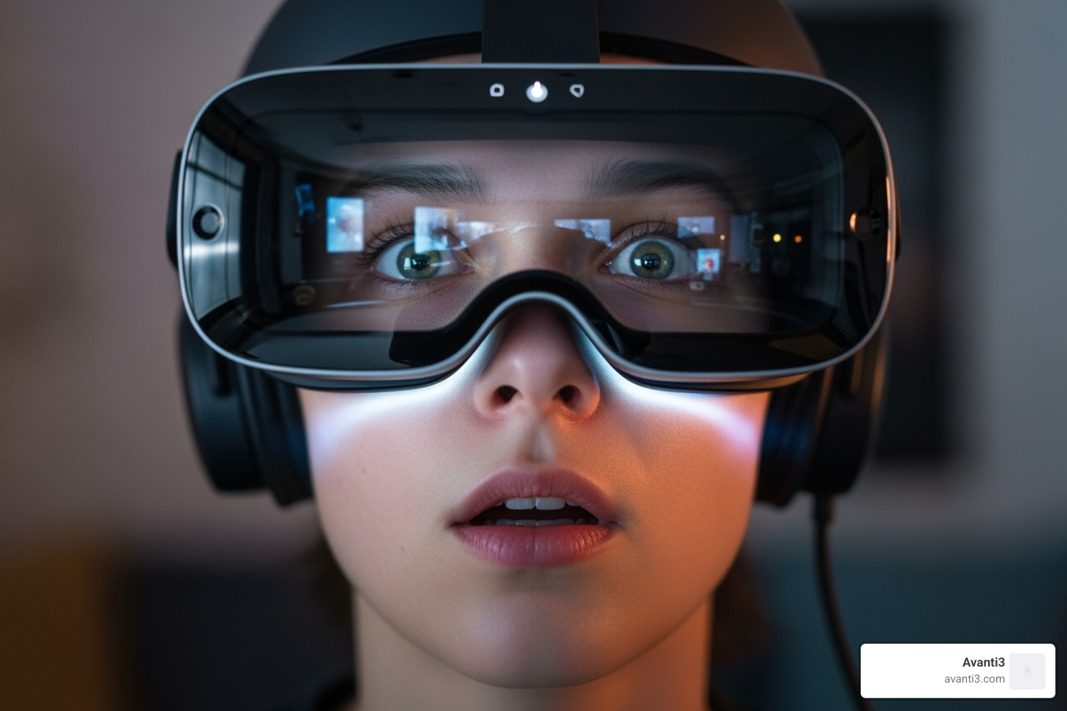 person in VR headset amazed - 3d vr experience person in VR headset amazed - 3d vr experience