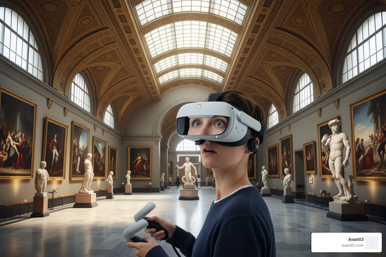 user exploring virtual museum - 3d vr experience user exploring virtual museum - 3d vr experience