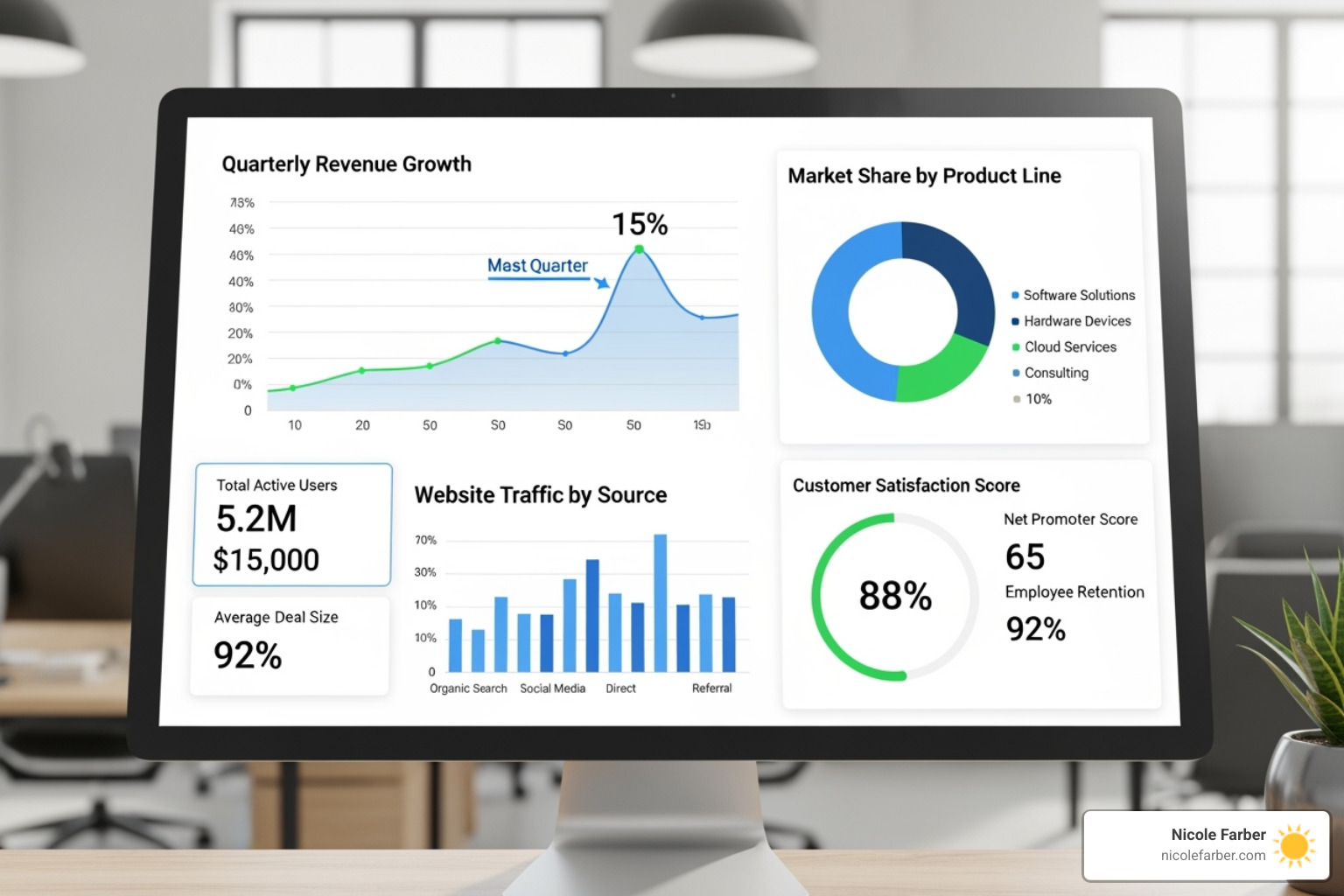 Business dashboard showing key performance indicators - strategic goal setting Business dashboard showing key performance indicators - strategic goal setting