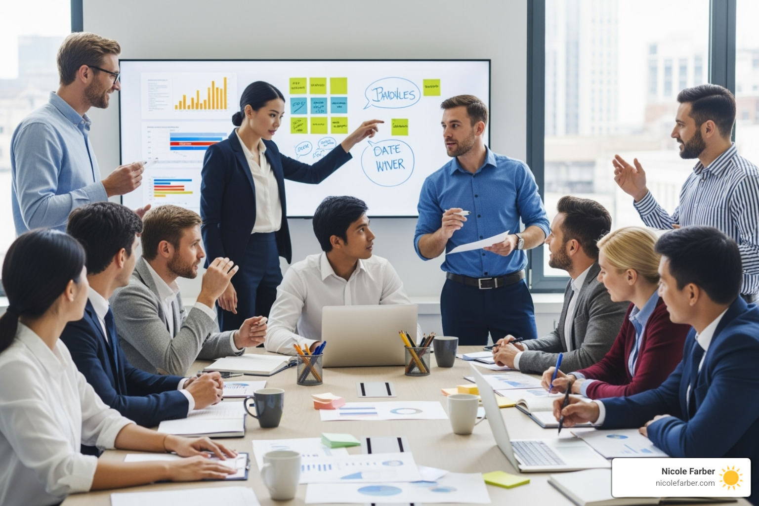 Diverse team collaborating on strategic goals - strategic goal setting Diverse team collaborating on strategic goals - strategic goal setting