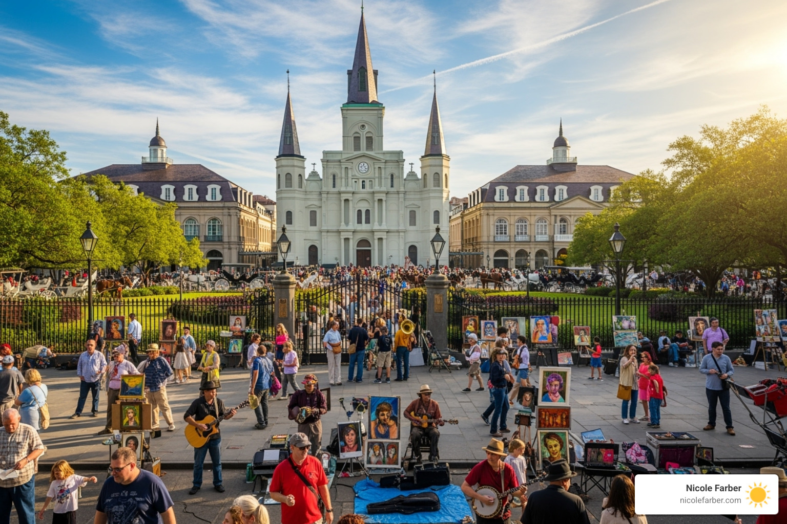Jackson Square in New Orleans, busy with activity, symbolizing the city's vibrant culture and community spirit - leadership training New Orleans