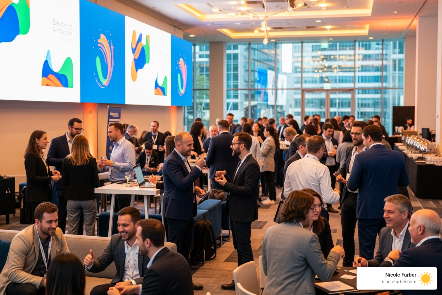 vibrant conference hall with attendees networking - Empowering business women vibrant conference hall with attendees networking - Empowering business women