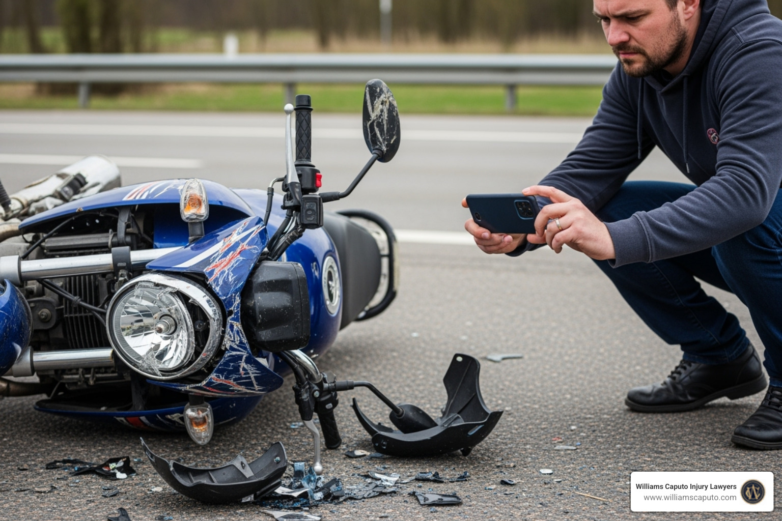 A person taking photos of accident damage with their phone - el paso motorcycle accident attorney A person taking photos of accident damage with their phone - el paso motorcycle accident attorney