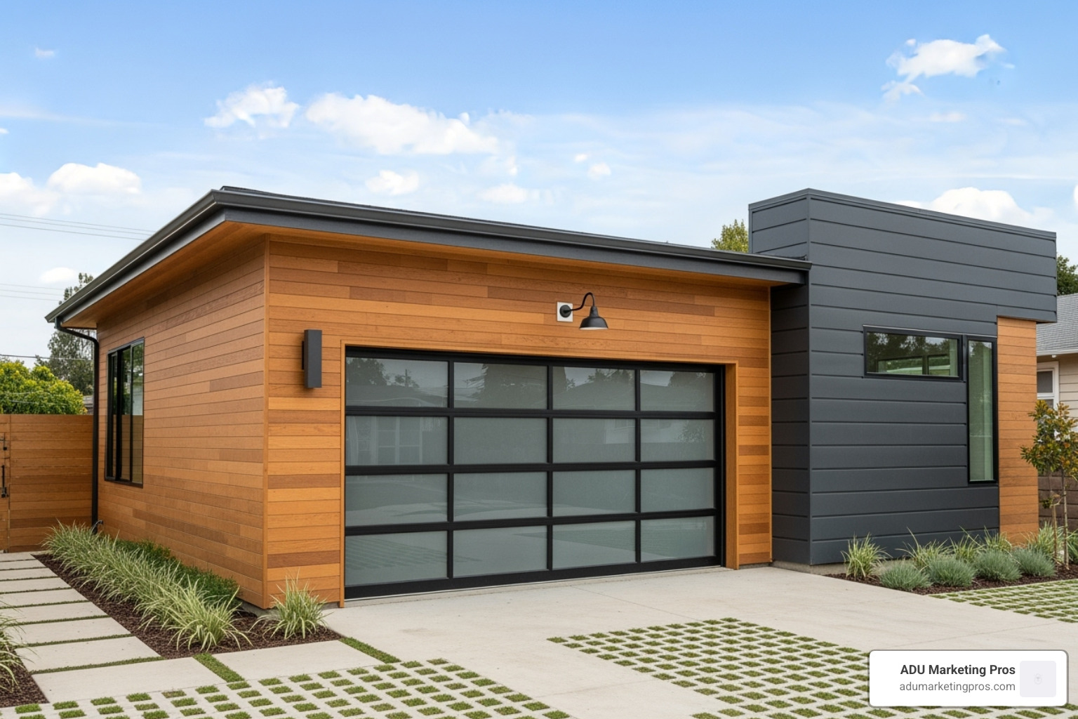 A modern, high-end two-car garage conversion with an insulated glass panel door and sleek siding, blending seamlessly with the existing home. - cost to convert carport to garage A modern, high-end two-car garage conversion with an insulated glass panel door and sleek siding, blending seamlessly with the existing home. - cost to convert carport to garage
