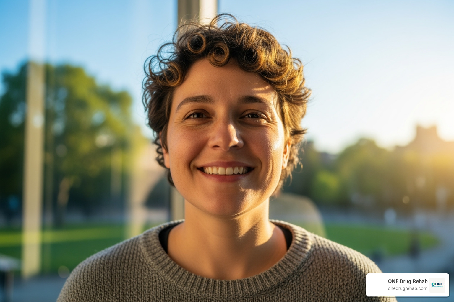 person smiling and looking confidently towards the future - coed halfway houses near me