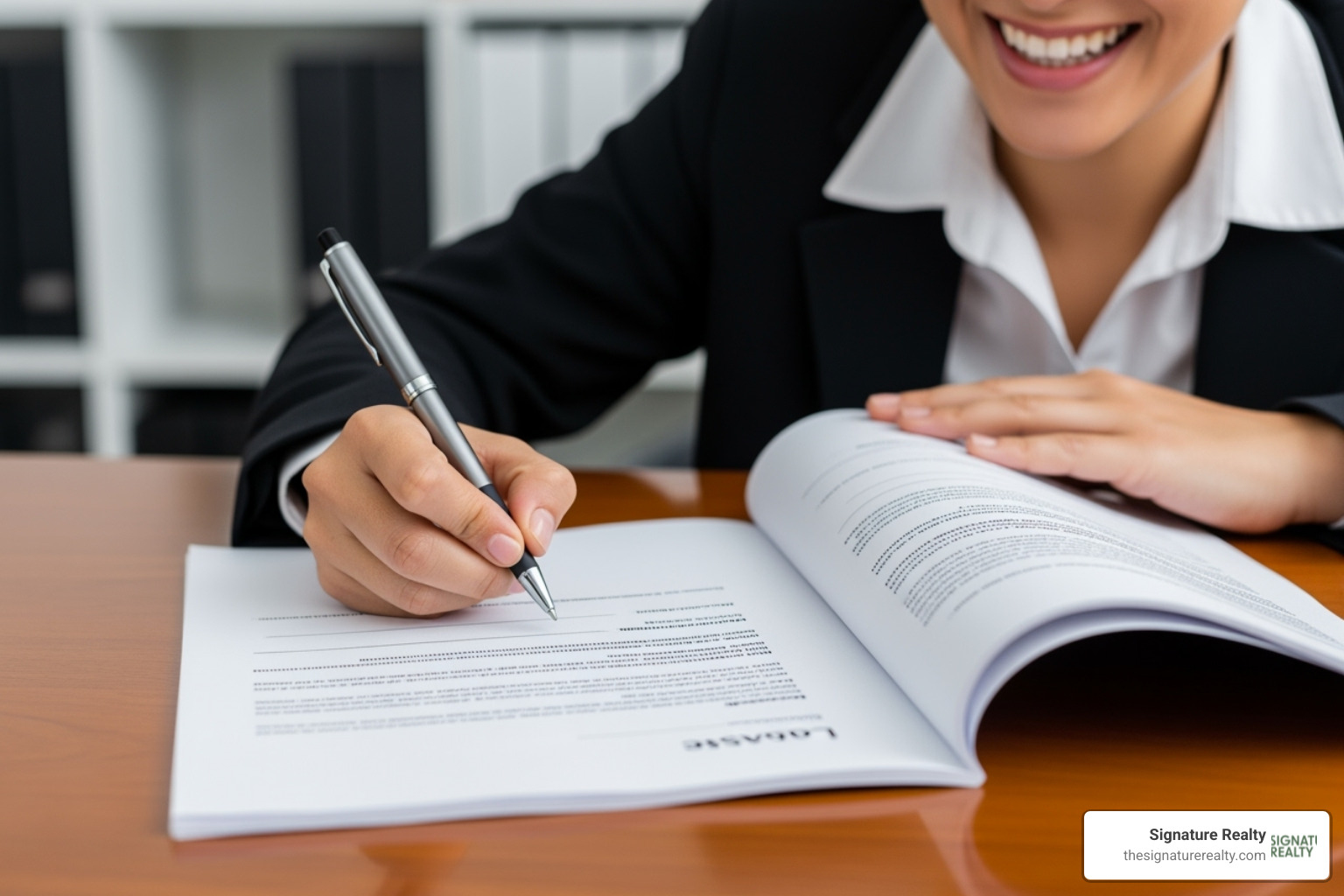 a person signing a lease document with a smile - how to negotiate a lease on commercial property a person signing a lease document with a smile - how to negotiate a lease on commercial property