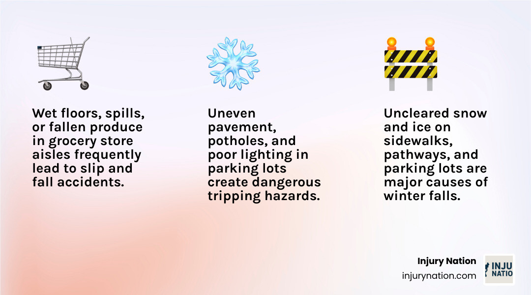 INFOGRAPHIC explaining the most common causes and locations of slip and fall accidents - slip and fall lawyer attorney infographic 3_facts_emoji_light-gradient