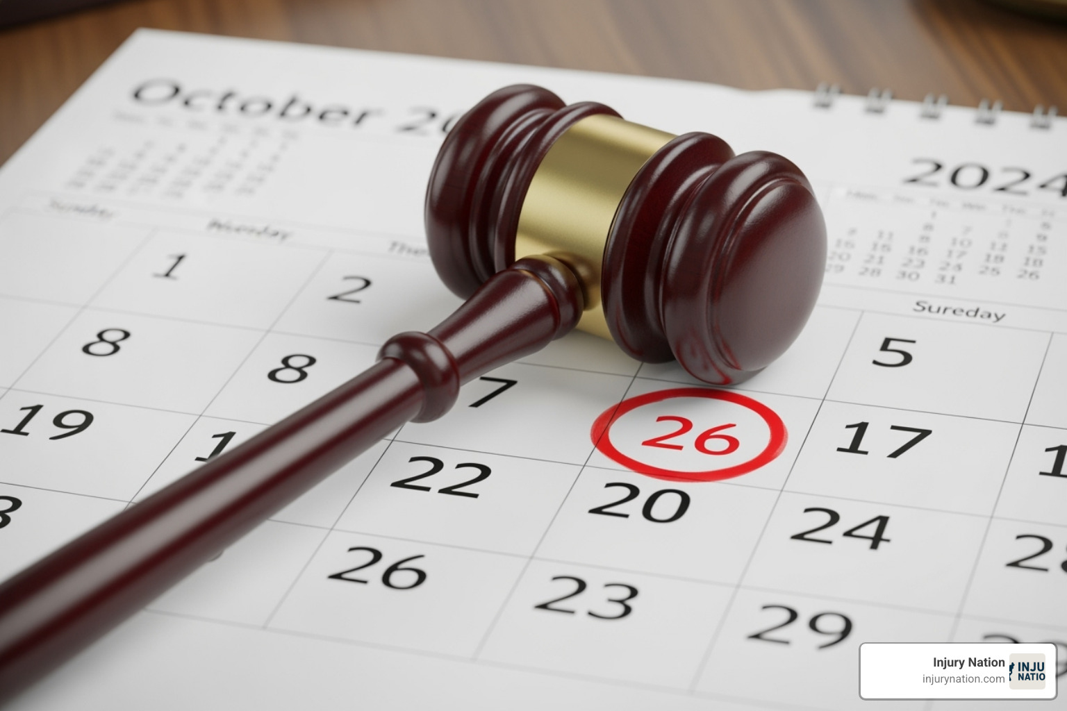 Calendar and a gavel representing the legal timeline - slip and fall lawyer attorney