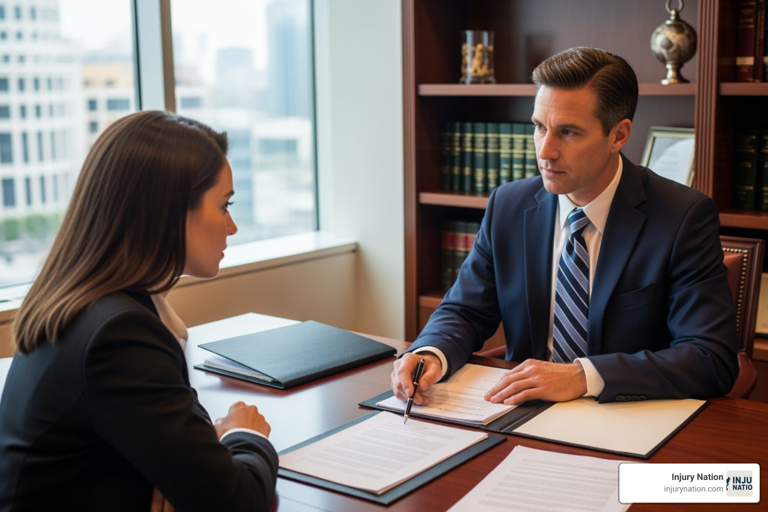 Lawyer meeting with client - distracted driving accident lawyer
