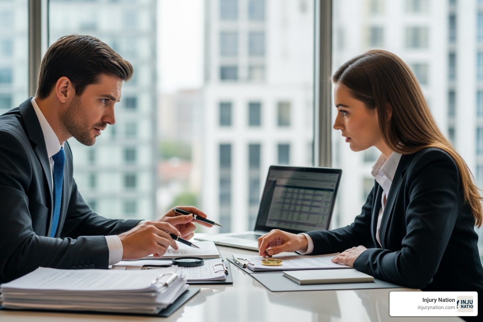 lawyer negotiating with an insurance adjuster - commercial vehicle accident lawyer