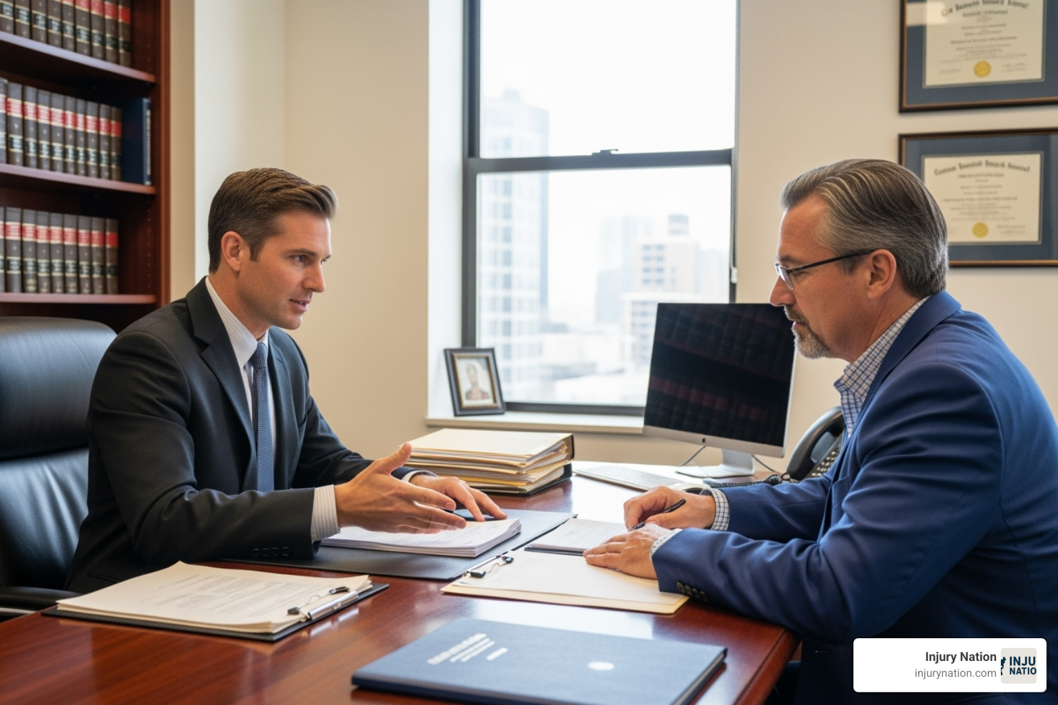 lawyer meeting with a client in an office setting - car accident lawyer las vegas nv