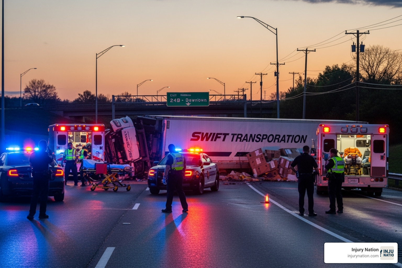 accident scene with police and emergency services - commercial vehicle accident lawyer