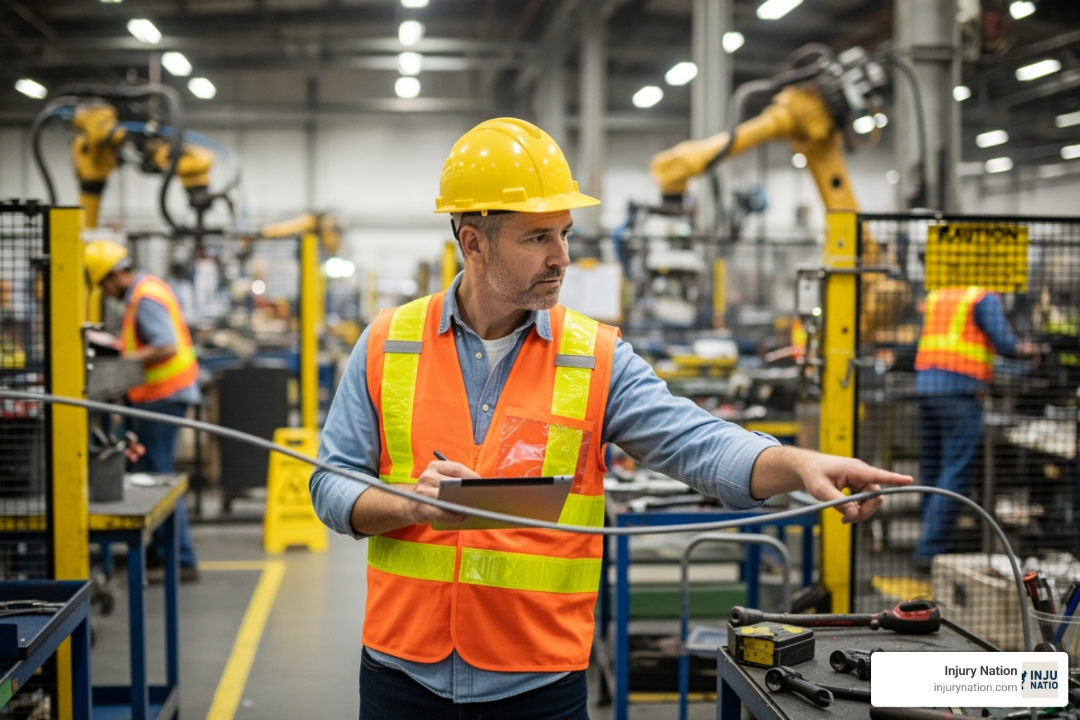 of a safety compliance officer inspecting a worksite - slip and fall injuries in the workplace