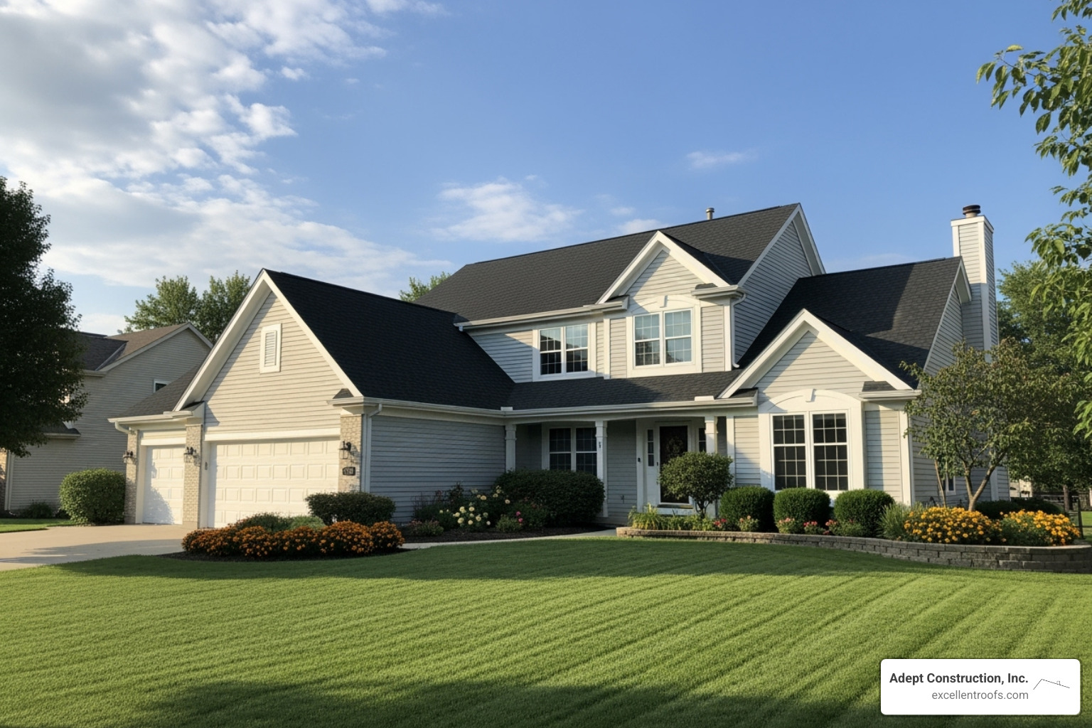 typical suburban home in Naperville, IL with a newly installed roof - roof replacement cost