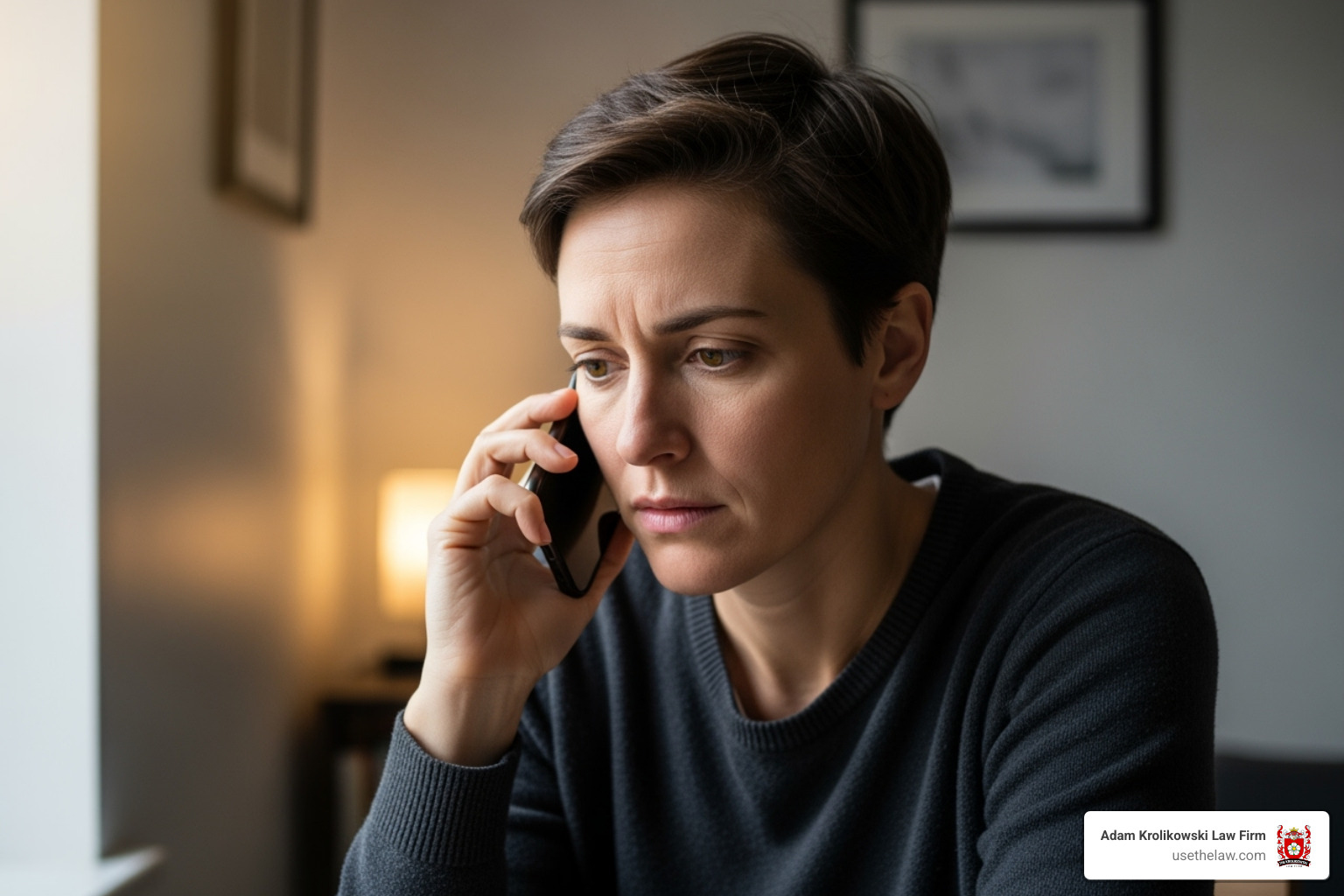 A concerned person talking on the phone, suggesting they are seeking legal advice - Landlord dog liability A concerned person talking on the phone, suggesting they are seeking legal advice - Landlord dog liability
