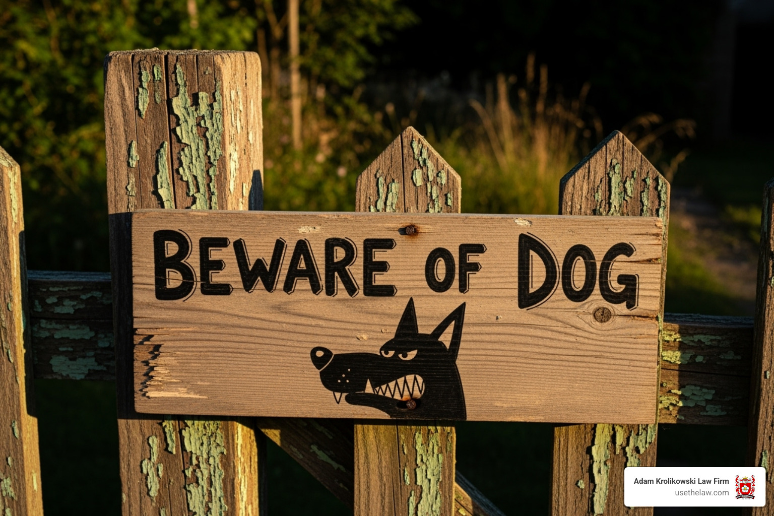 A "Beware of Dog" sign on a fence - Dog bite compensation lawyer