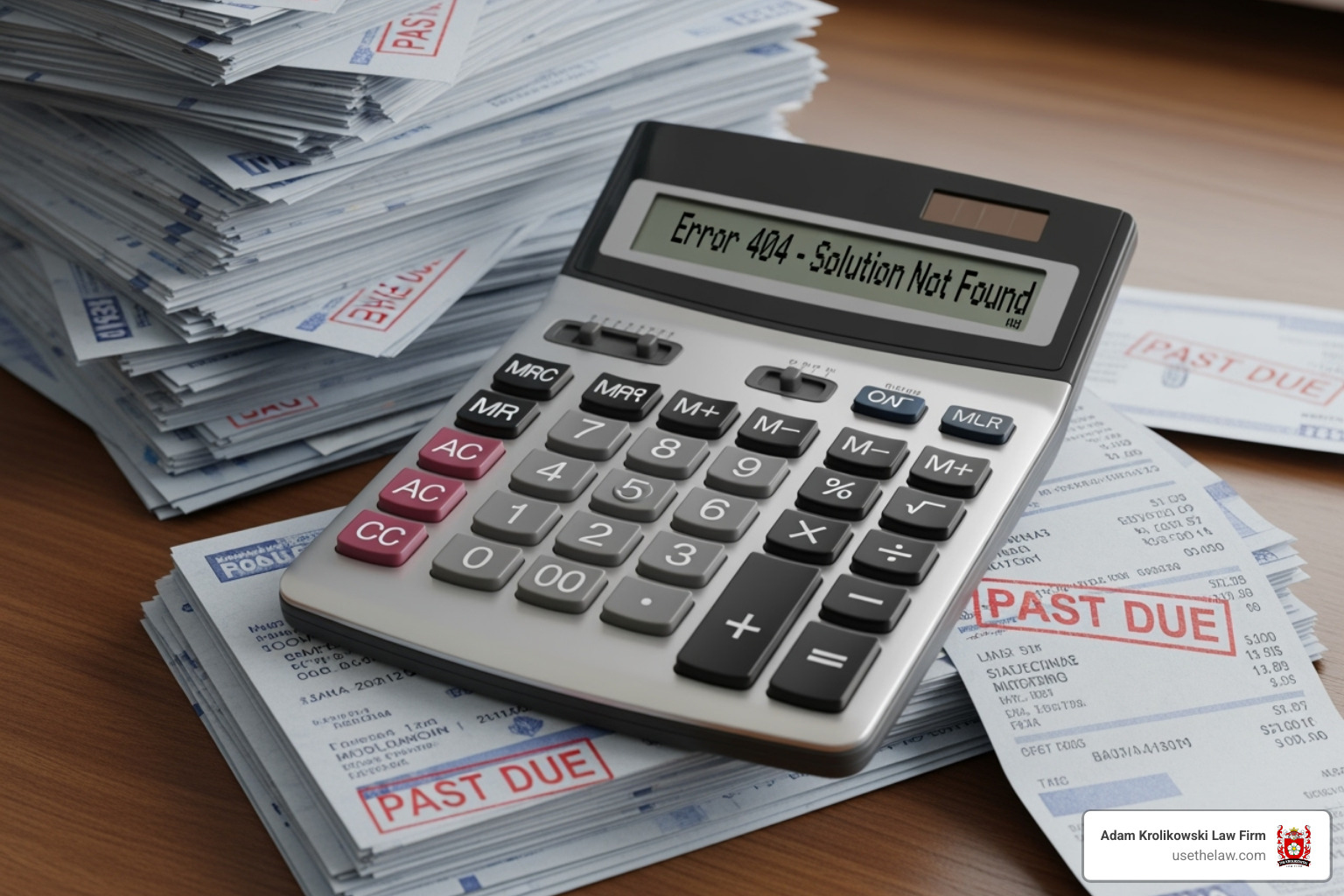 A calculator resting on a stack of medical bills, representing financial damages - Dog bite compensation lawyer