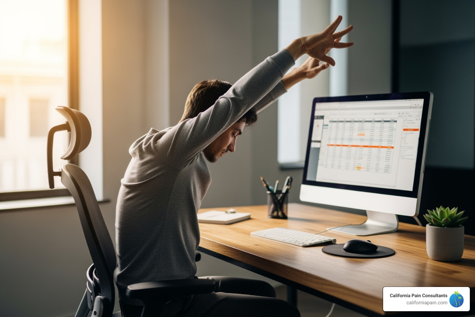person doing a posture-improving stretch at desk - is a posture corrector worth it person doing a posture-improving stretch at desk - is a posture corrector worth it
