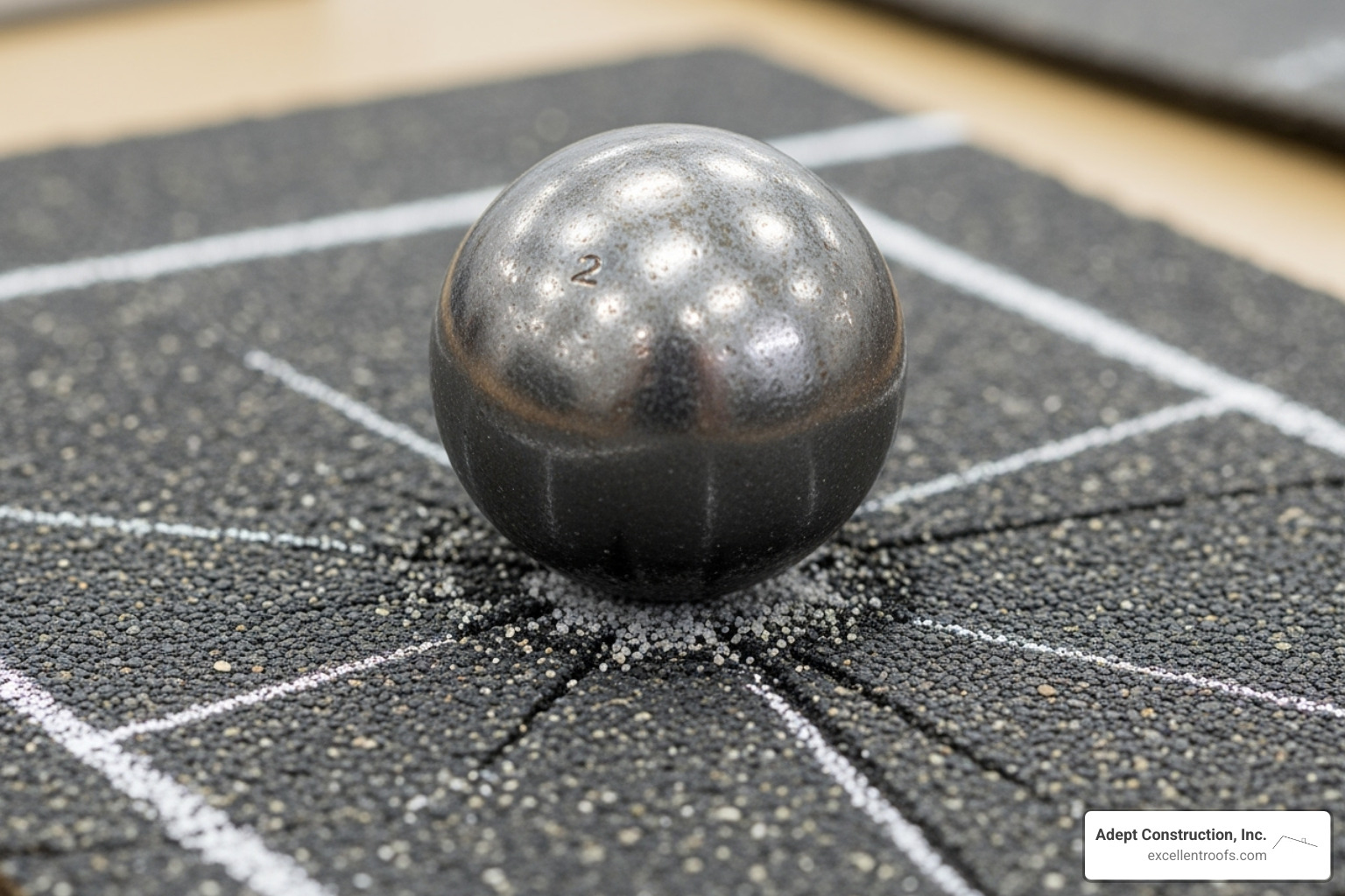 UL 2218 steel ball test on a roofing material sample - hail damage commercial roofing