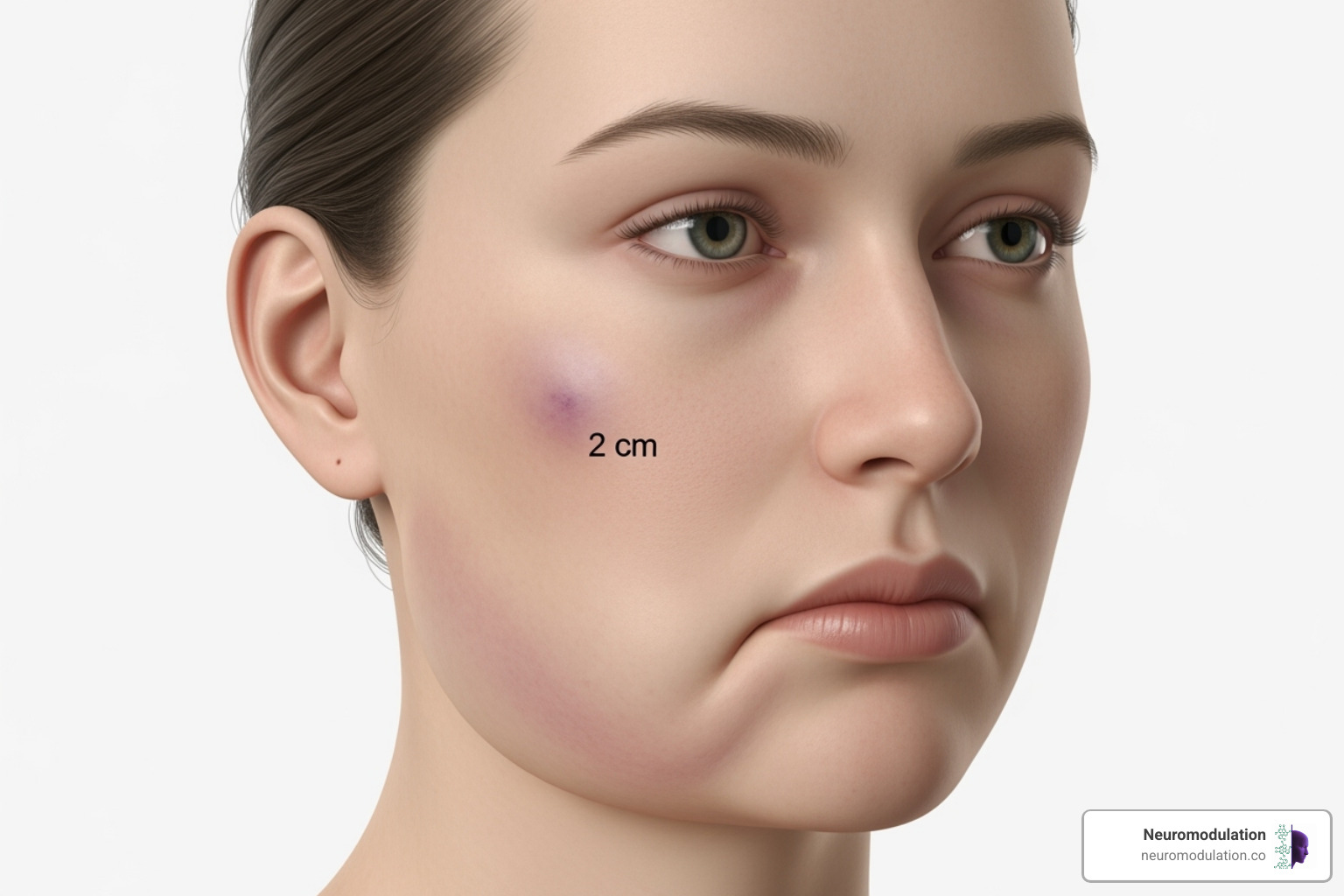 Illustration showing common IANB complications: a bruised area for hematoma, a swollen jaw for trismus, and a distorted face for facial nerve palsy - direct and indirect technique of inferior alveolar nerve block Illustration showing common IANB complications: a bruised area for hematoma, a swollen jaw for trismus, and a distorted face for facial nerve palsy - direct and indirect technique of inferior alveolar nerve block