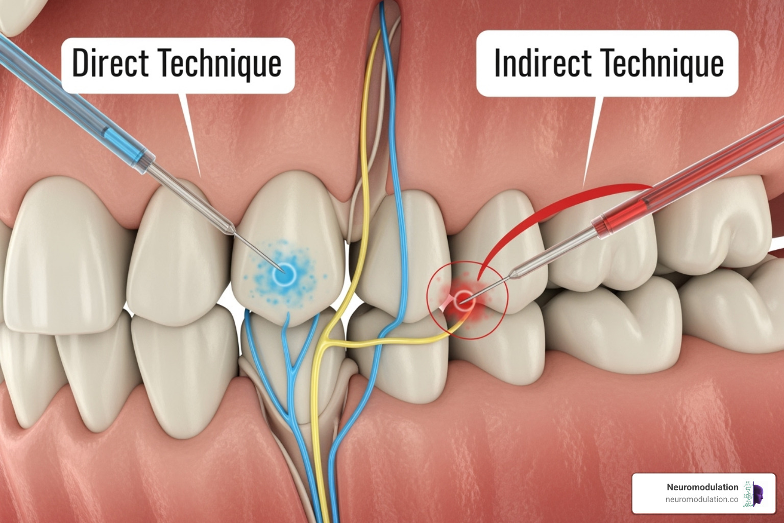 Detailed illustration of the pterygomandibular space with all mentioned anatomical landmarks clearly labeled, including the inferior alveolar nerve, lingual nerve, mandibular foramen, lingula, pterygomandibular raphe, coronoid notch, and sphenomandibular ligament - direct and indirect technique of inferior alveolar nerve block Detailed illustration of the pterygomandibular space with all mentioned anatomical landmarks clearly labeled, including the inferior alveolar nerve, lingual nerve, mandibular foramen, lingula, pterygomandibular raphe, coronoid notch, and sphenomandibular ligament - direct and indirect technique of inferior alveolar nerve block