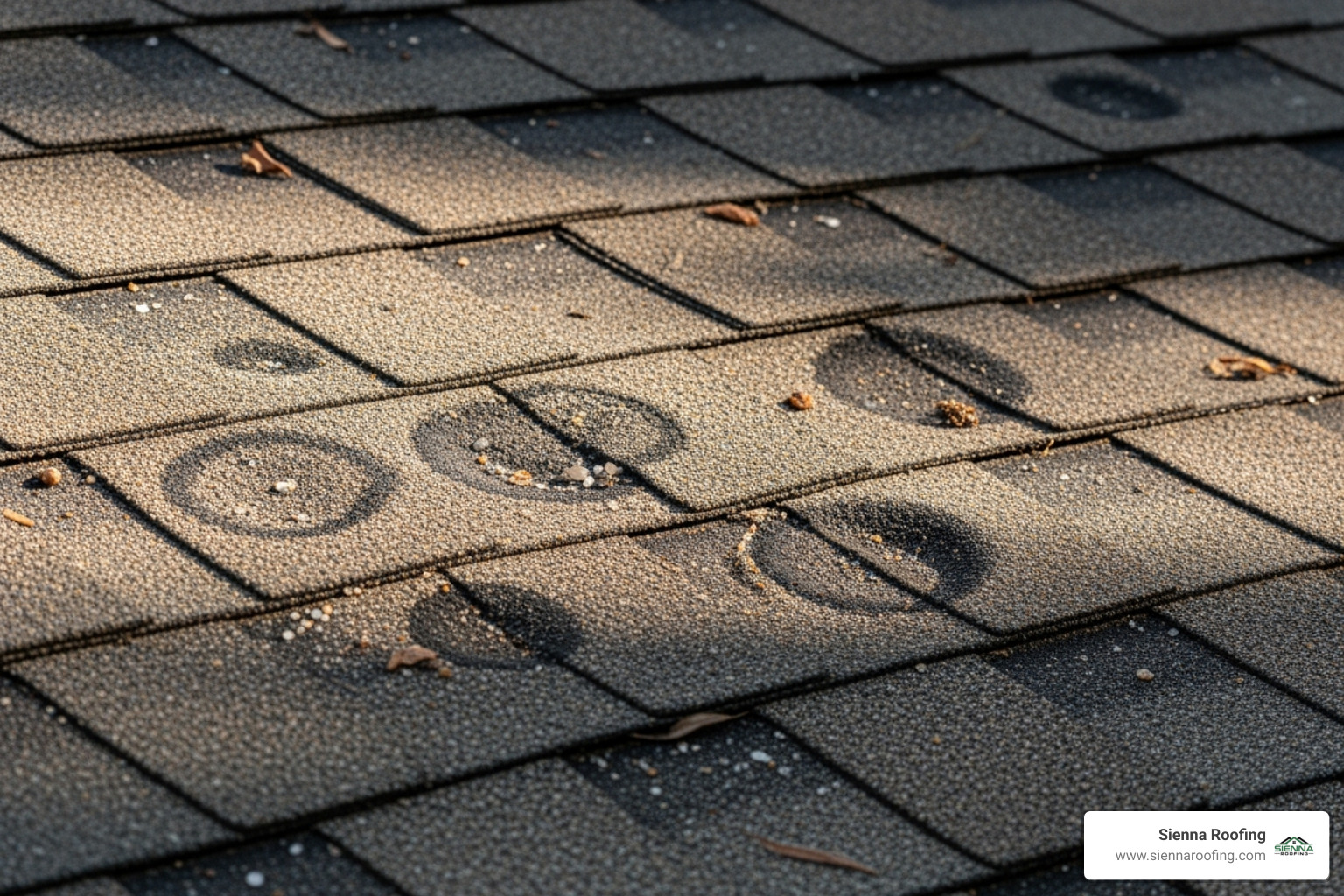 close-up of hail damage on an asphalt shingle - roof replacement Richmond TX close-up of hail damage on an asphalt shingle - roof replacement Richmond TX