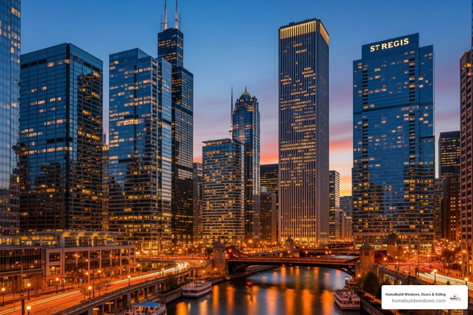 Chicago skyline with energy-efficient windows on buildings - window companies in chicago