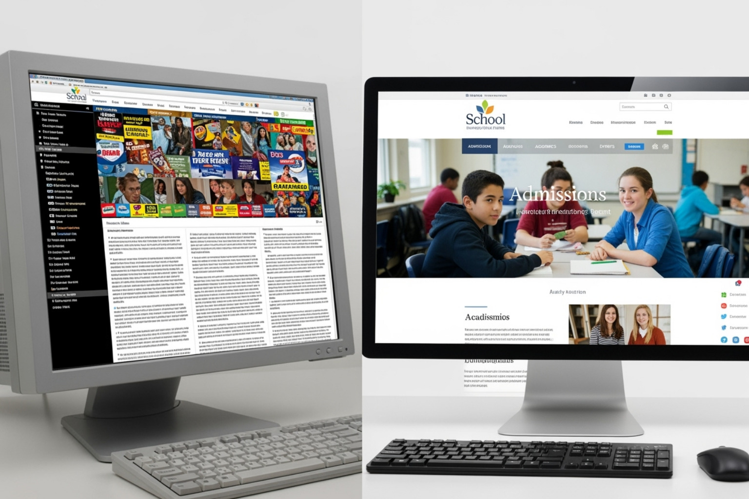 a "before" and "after" of a school's website redesign, highlighting improved aesthetics and functionality - Educational website design company