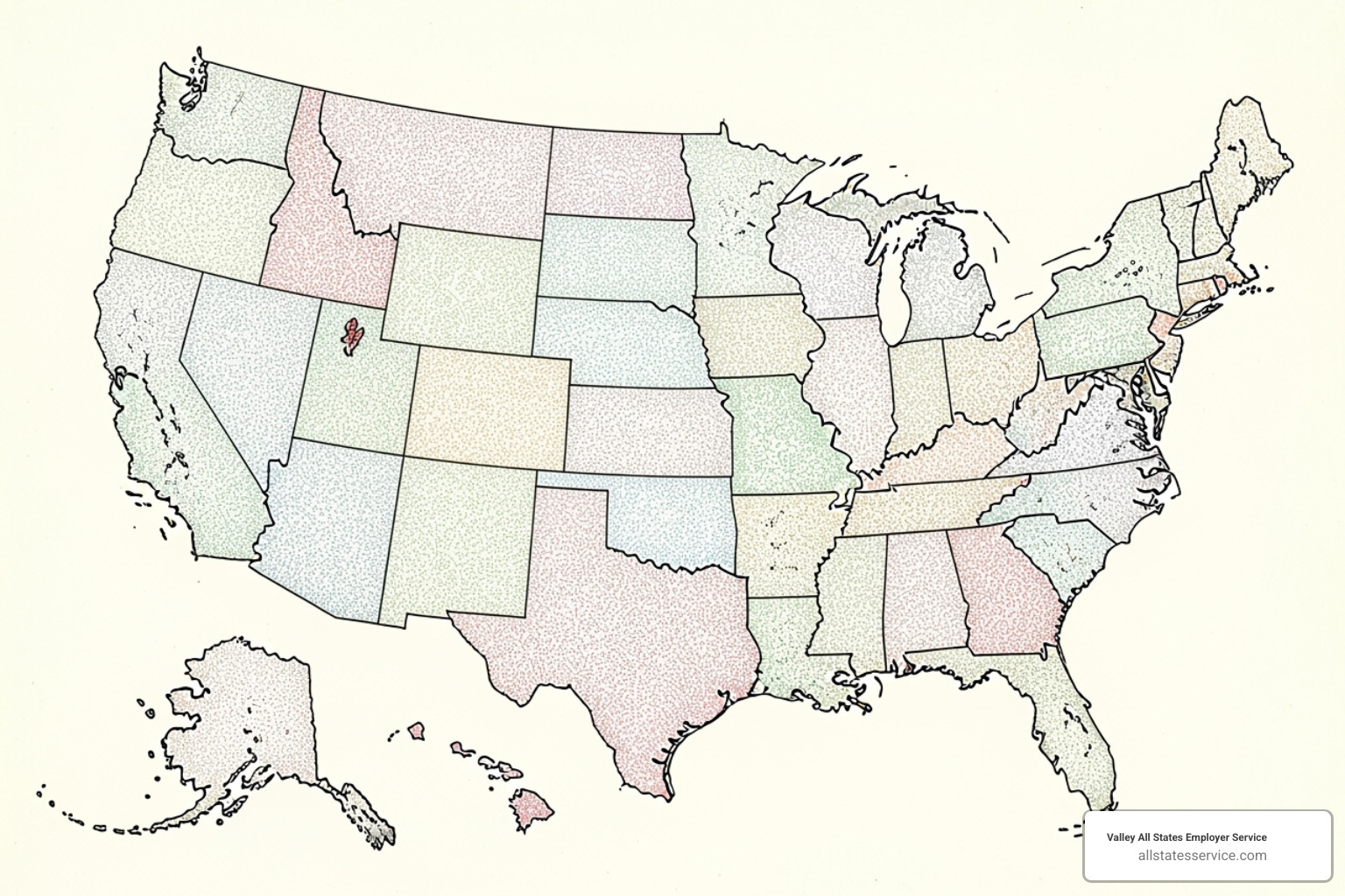 Map of the United States with states highlighted - E-Verify workforce solutions