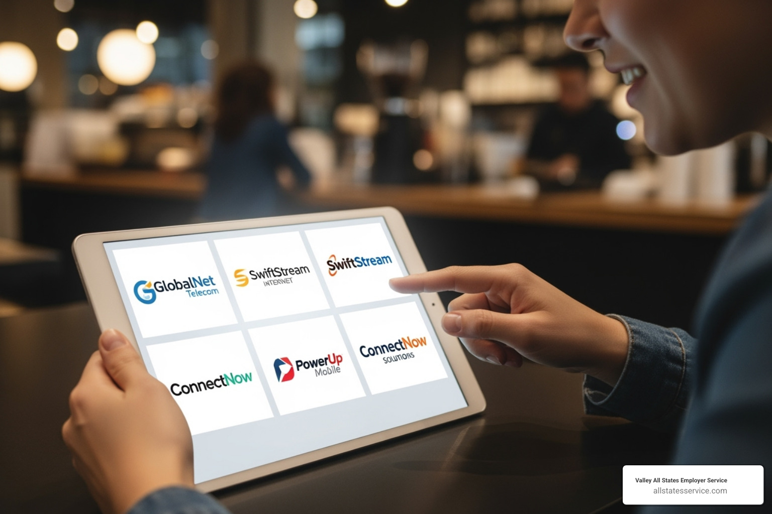 A person comparing different service provider logos on a tablet - employee verification service