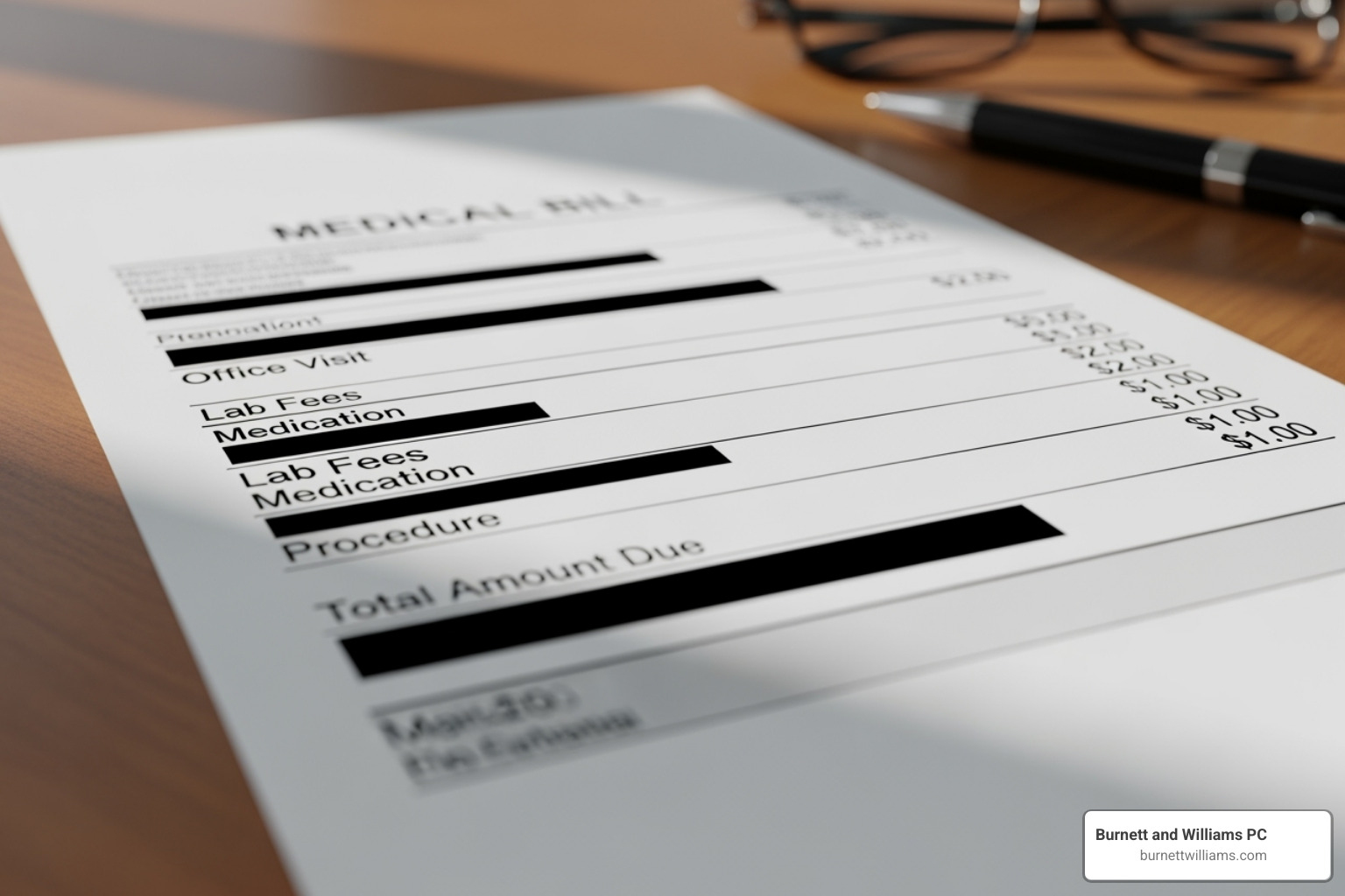 Redacted sample medical bill showing various charges for treatment - dog bite attorney Redacted sample medical bill showing various charges for treatment - dog bite attorney