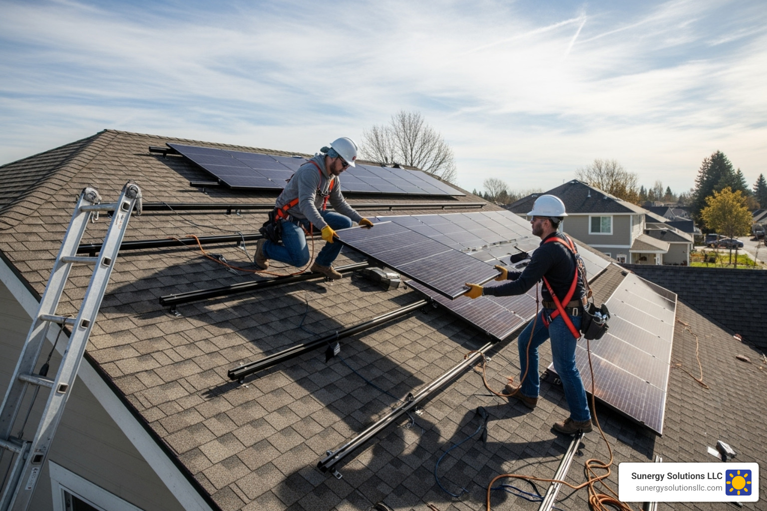 solar installation crew working on a residential roof - how much are solar panels in new hampshire